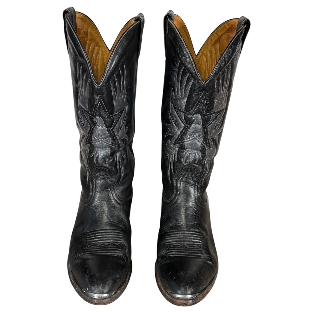 Boulet Mens Black Leather‎ Eagle Star Stitch Western Cowboy Boots 9 38 E Canada
